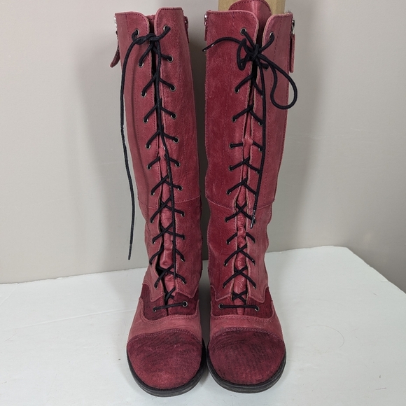 Portofino Italy Red Leather Lace-Up Tall Boots Women’s 37 - Picture 4 of 12